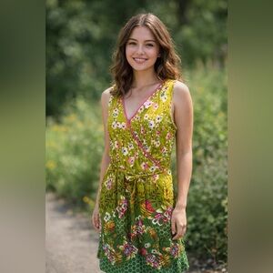 EUC Tropical Embroidered Floral Wrap Dress embellished with sequins and beads